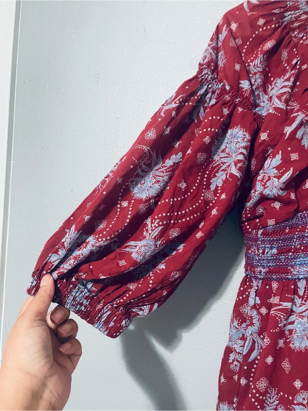Free People Golden Hour Wine Combo Maxi Dress Red Blue Boho Cottagecore Medium